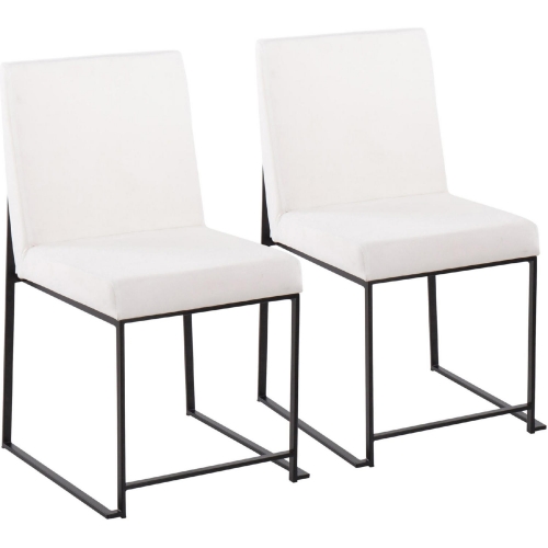 High Back Fuji Dining Chair in White Velvet & Black Steel (Set of 2)